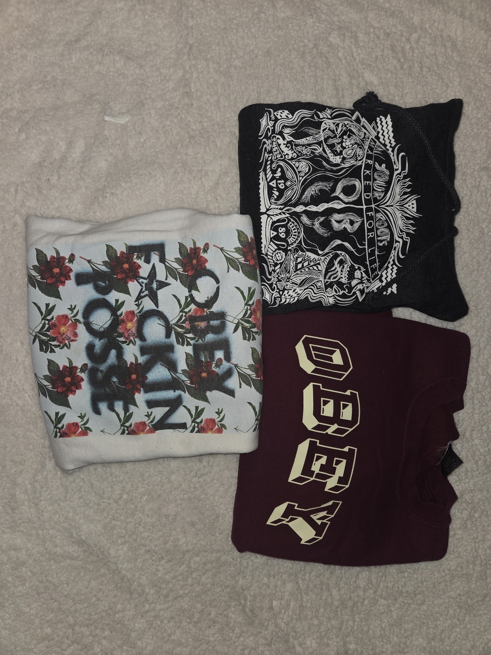 Obey Women's Crewneck/Hoodie Sweatshirt Trio - White, Grey, Burgundy